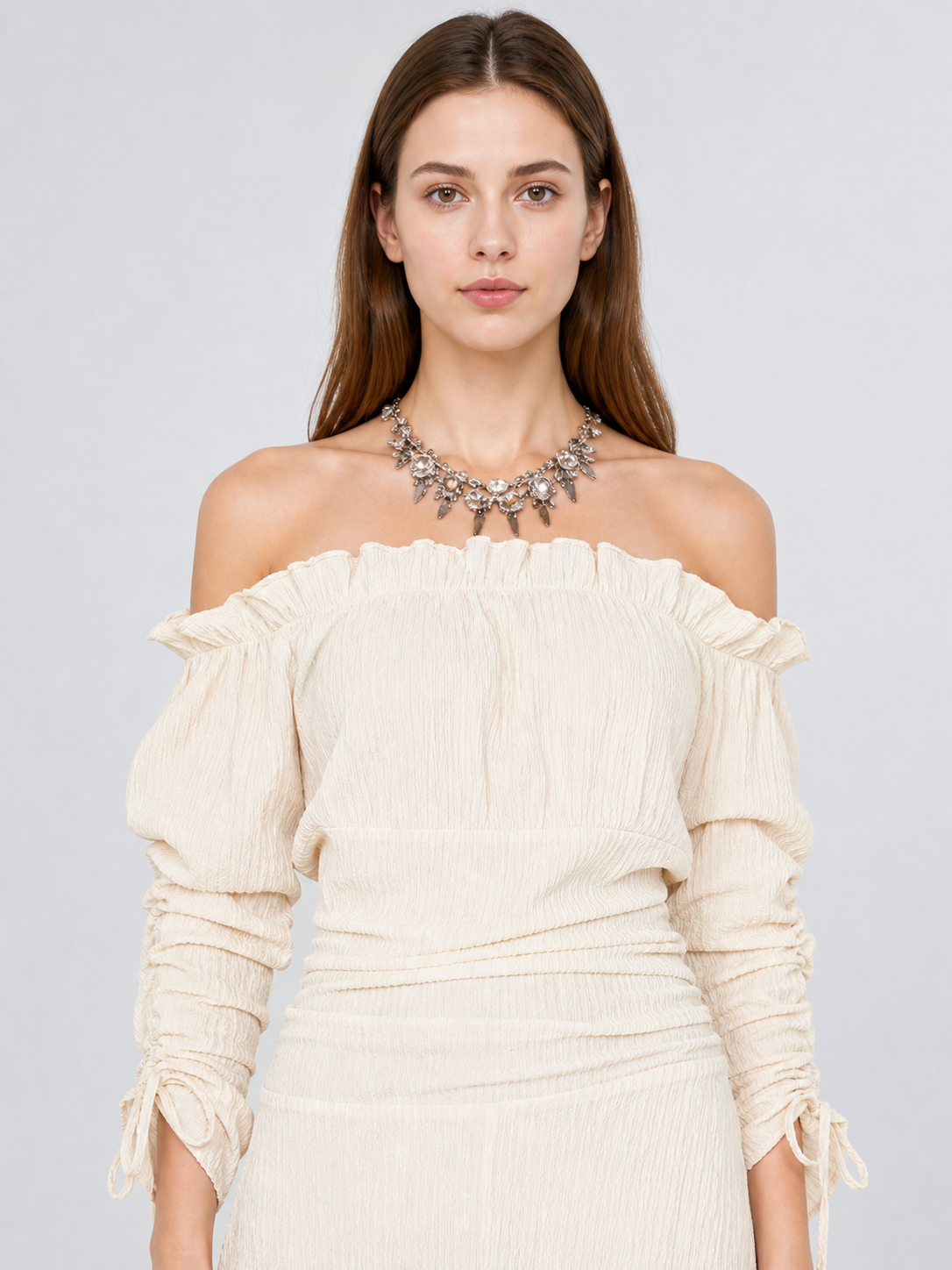 Long Off-the-Shoulder Dress with an Asymmetrical Hem