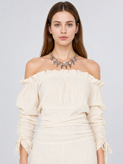 Long Off-the-Shoulder Dress with an Asymmetrical Hem