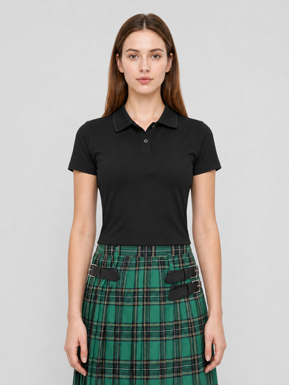 Green Plaid Pleated Skirt with Buckles product detail