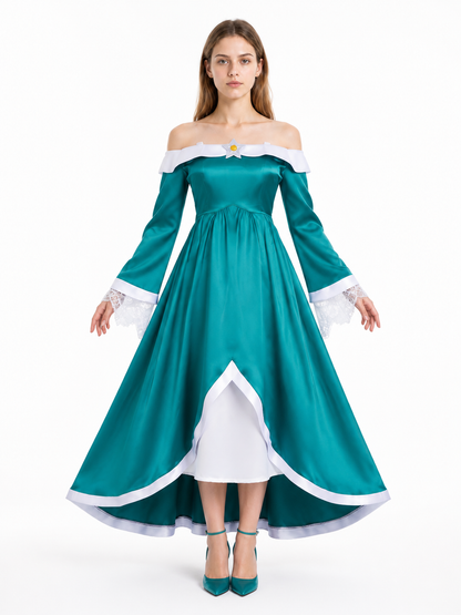 Long Stage Dress with White Collar and Brooch