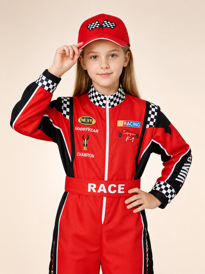 Racing Costume Set: Jumpsuit, Belt, and Cap upper body view