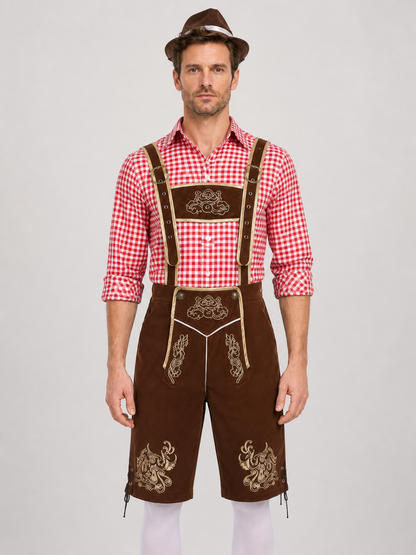 Bavarian Costume with Embroidery: Shirt, Shorts, and Hat Costume Headwear detail 3
