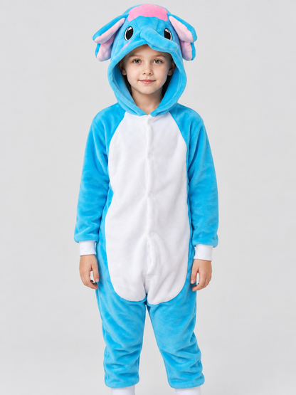 Blue Pajama Jumpsuit with Elephant Hood