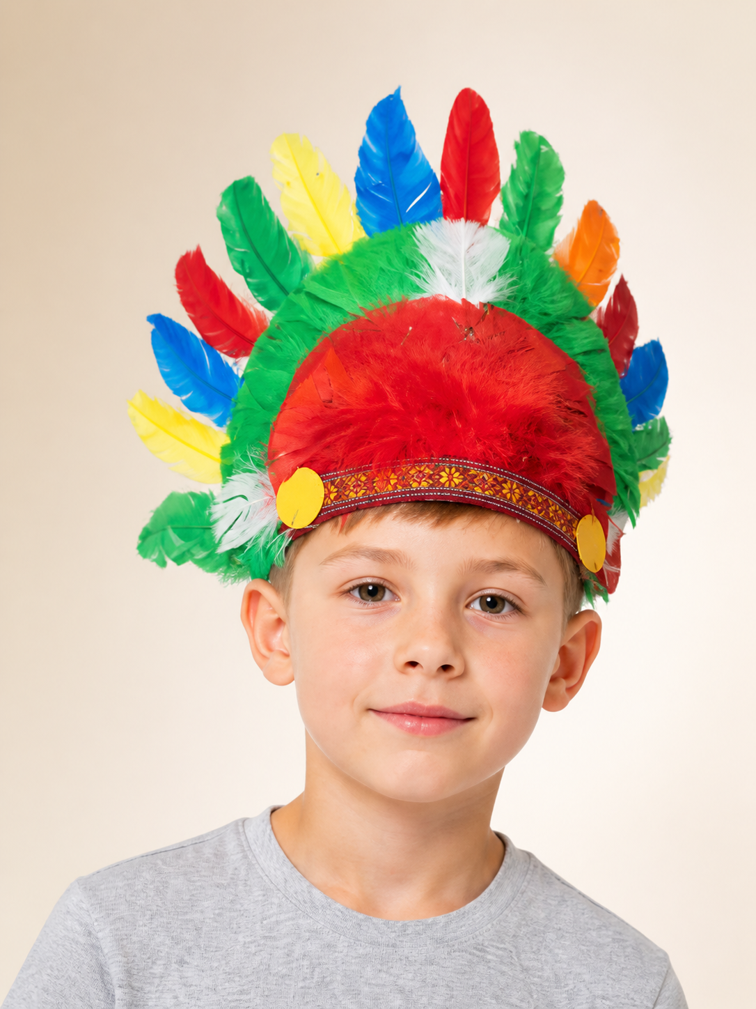Feathered Carnival Headpiece, Native American Style Costume Headwear detail 2