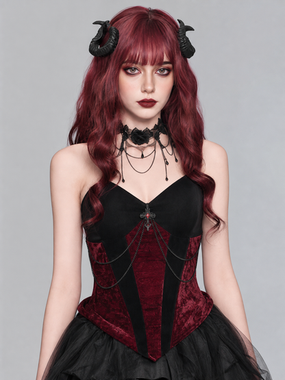 Gothic Dress with Corset Panel and Full Skirt