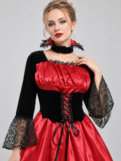 Carnival Costume: Red and Black Dress with Lace, Choker