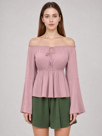 Off-the-Shoulder Blouse with Long Sleeves