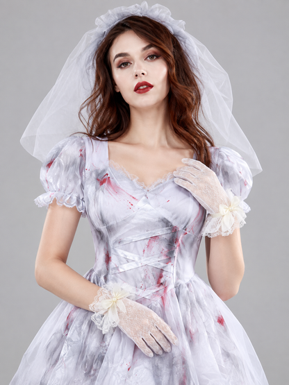 Vampire Carnival Costume with White Dress and Fake Blood