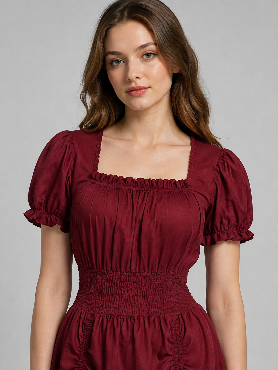 Long Burgundy Dress with a Square Neckline Costume Dresses detail 2