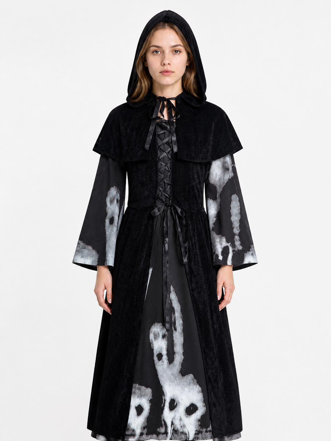 Witch Costume with Cape and Ghost Print Costume Capes detail 3