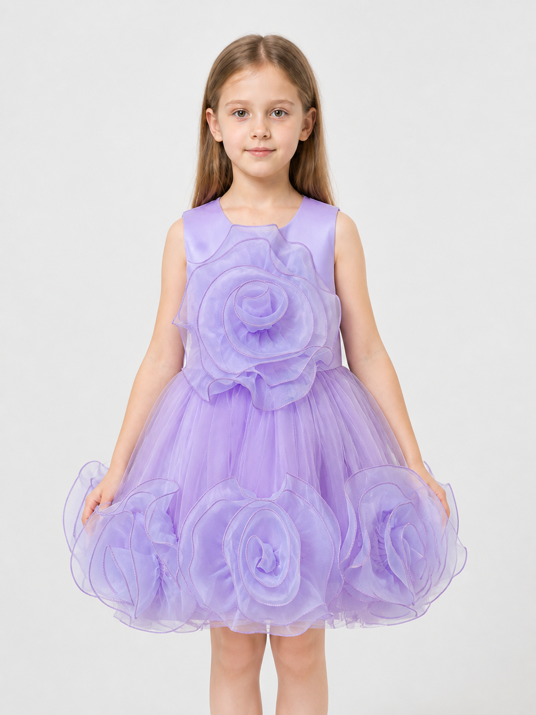 Children's Puffy Tulle Dress with 3D Flowers Costume Dresses detail 3