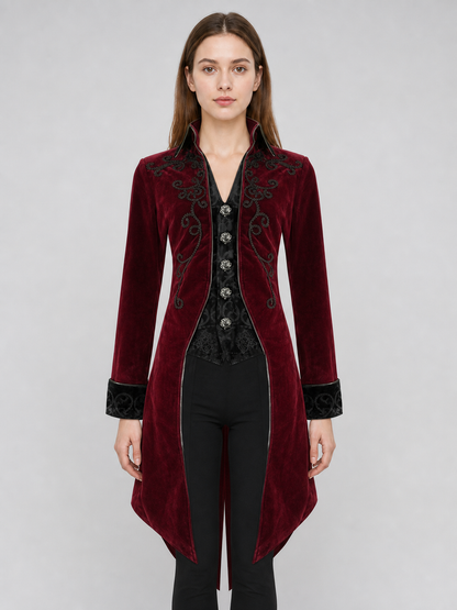 Embroidered Tailcoat, Burgundy with Black