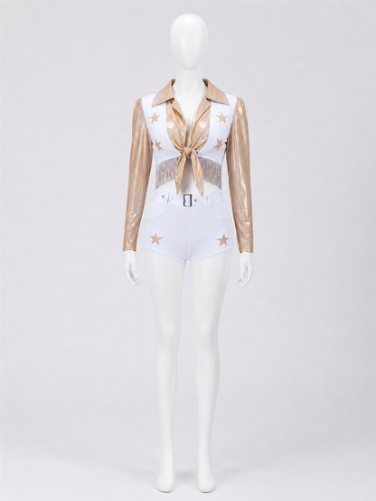 Two-Piece White and Gold Stage Costume Costumes detail 2