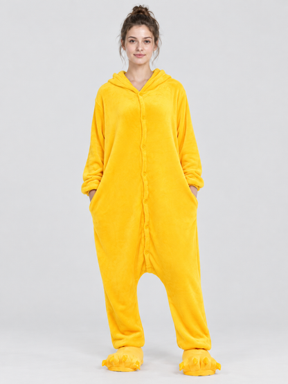 Yellow Flannel Hooded Pajama Jumpsuit