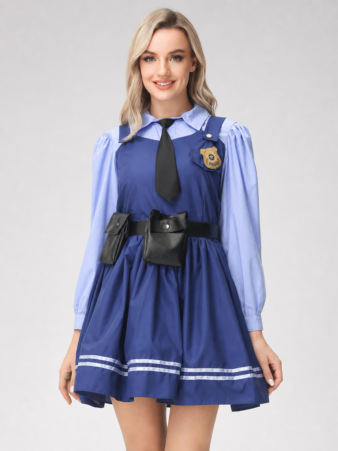 Police Costume with Skirt, Tie, and Badge