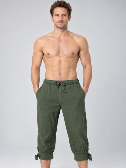 Olive Loose 7/8 Capri Pants with Drawstring and Pockets