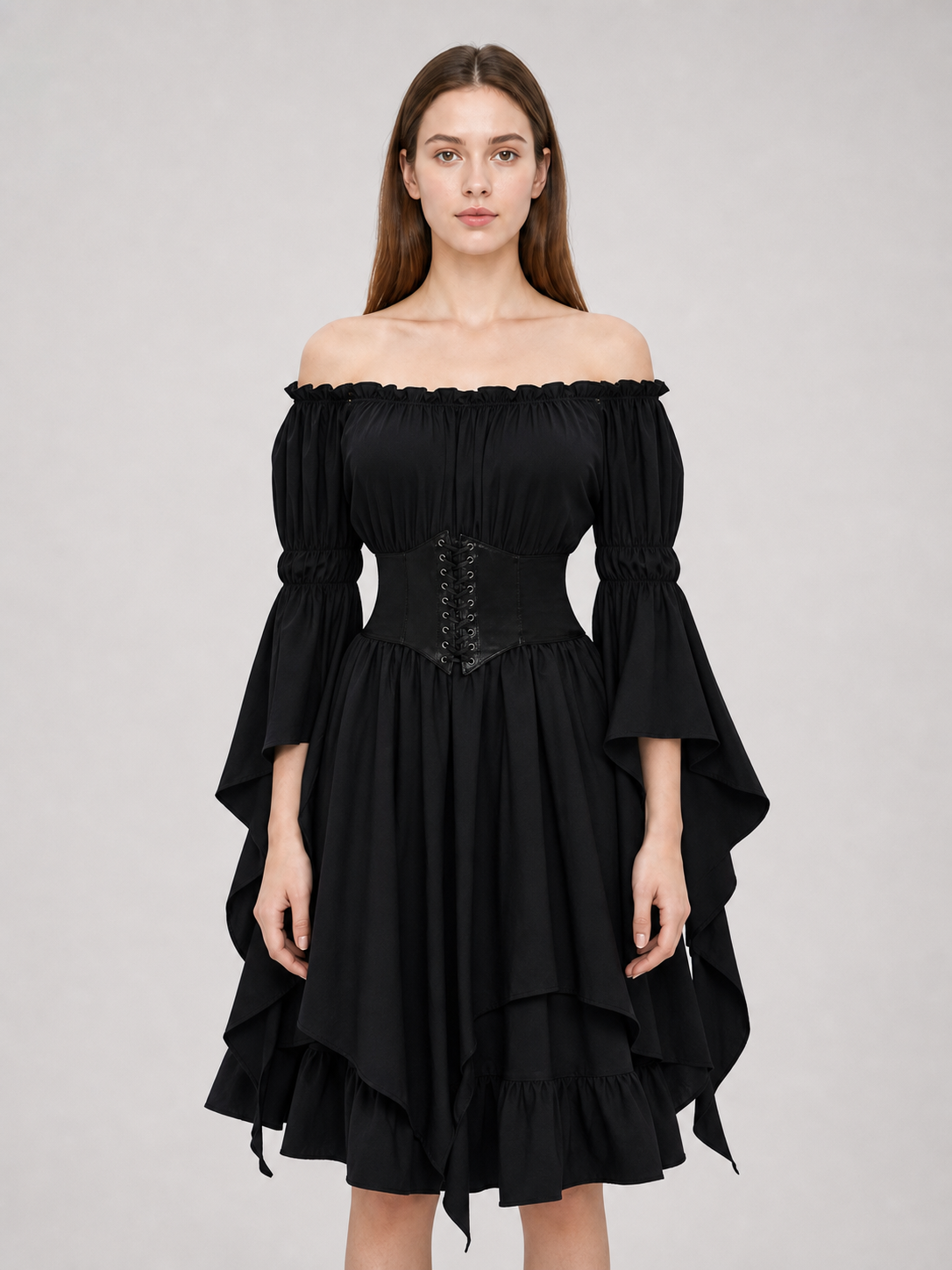 Black Gothic Maxi Dress with Corset Lacing