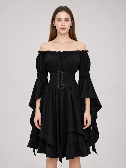 Black Gothic Maxi Dress with Corset Lacing