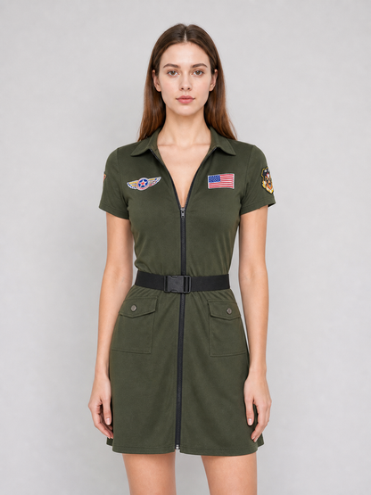 Military-style jumpsuit costume with cap