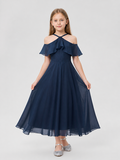Girls' Long Chiffon Dressy Dress with Bow Costume Dresses detail 3