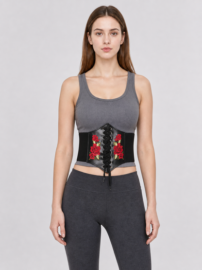 Decorative Black Belt with Floral Embroidery