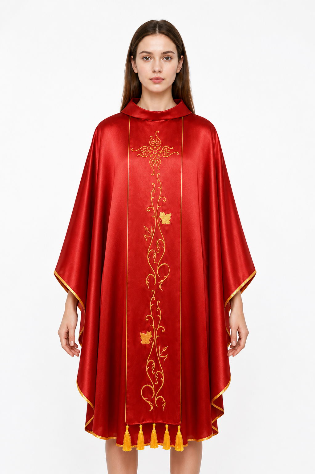 Red Robe with Gold Embroidery and Fringe product detail 3