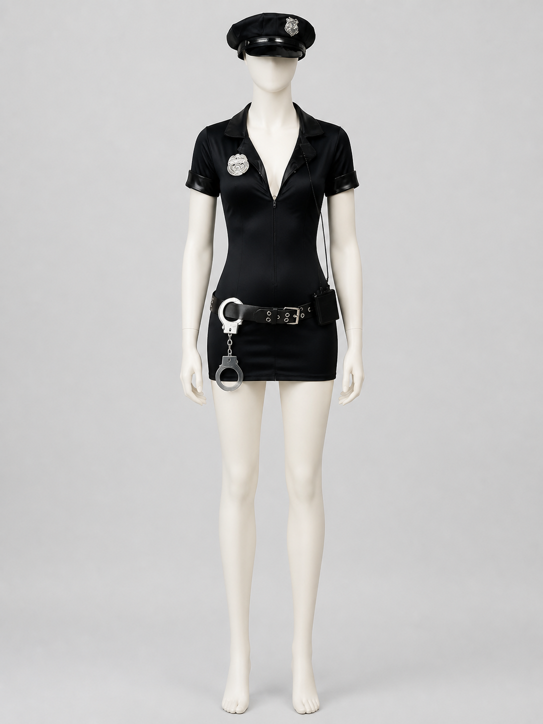 Black Police-Style Costume with Shorts and Cap Costume Headwear detail 3