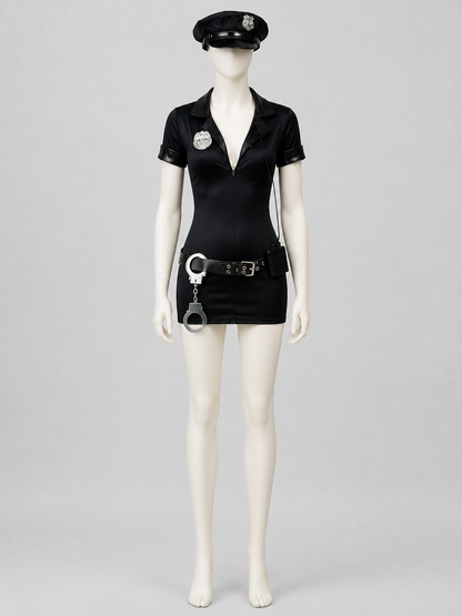 Black Police-Style Costume with Shorts and Cap Costume Headwear detail 3