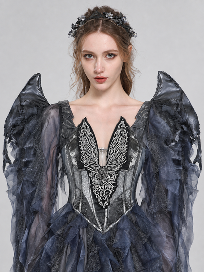 Gothic costume with wings and a flower crown