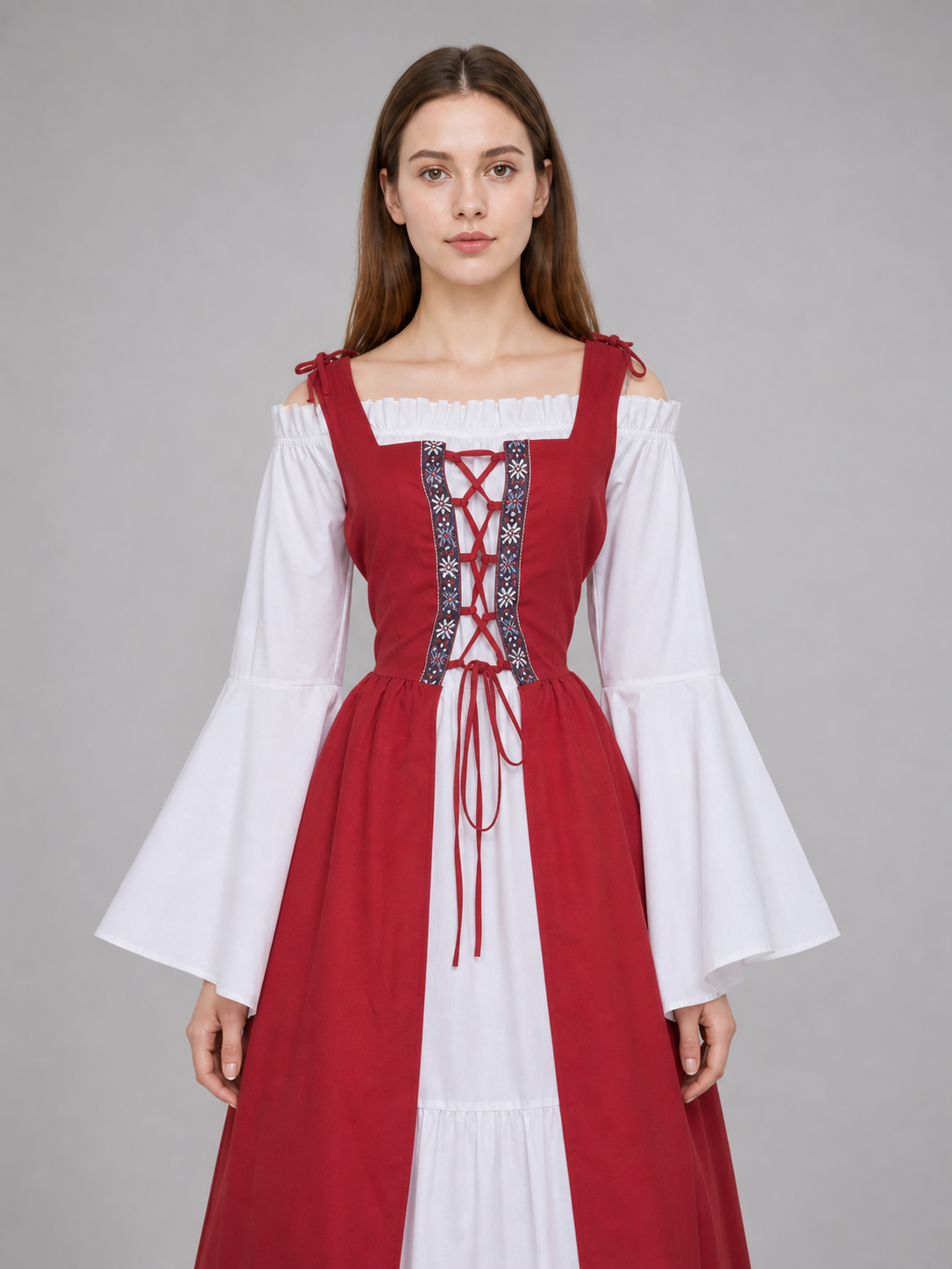 Red and White Renaissance-Style Medieval Dress