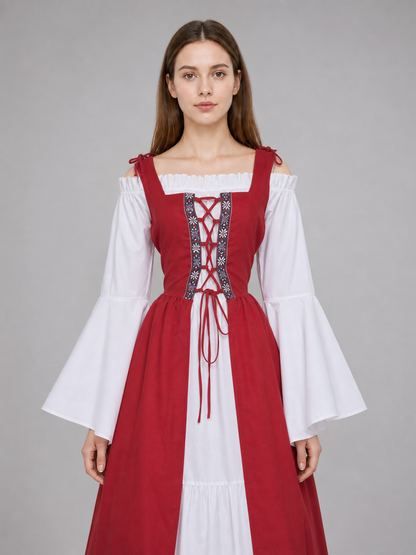 Red and White Renaissance-Style Medieval Dress