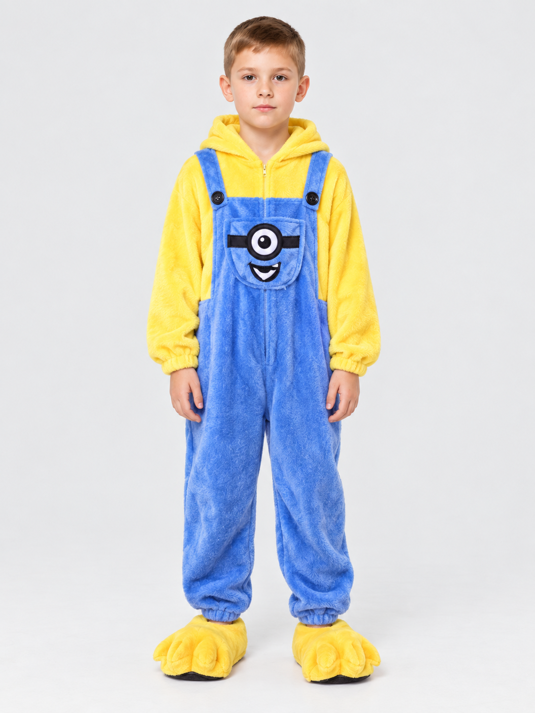 Kids' Hooded Pajama Jumpsuit with Cartoon Print