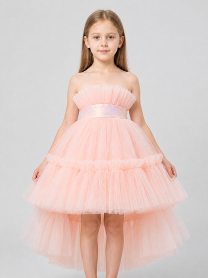 Princess Tulle Dress with Train for Birthday Celebrations