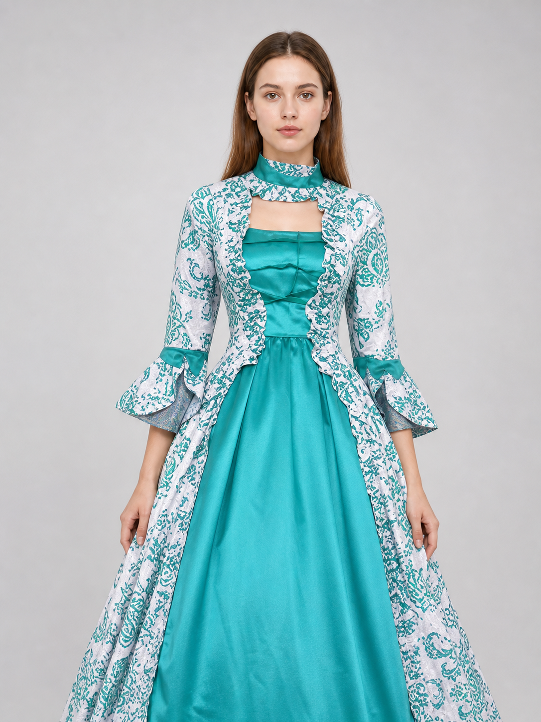 Long Dress with Pattern and Flared Sleeves
