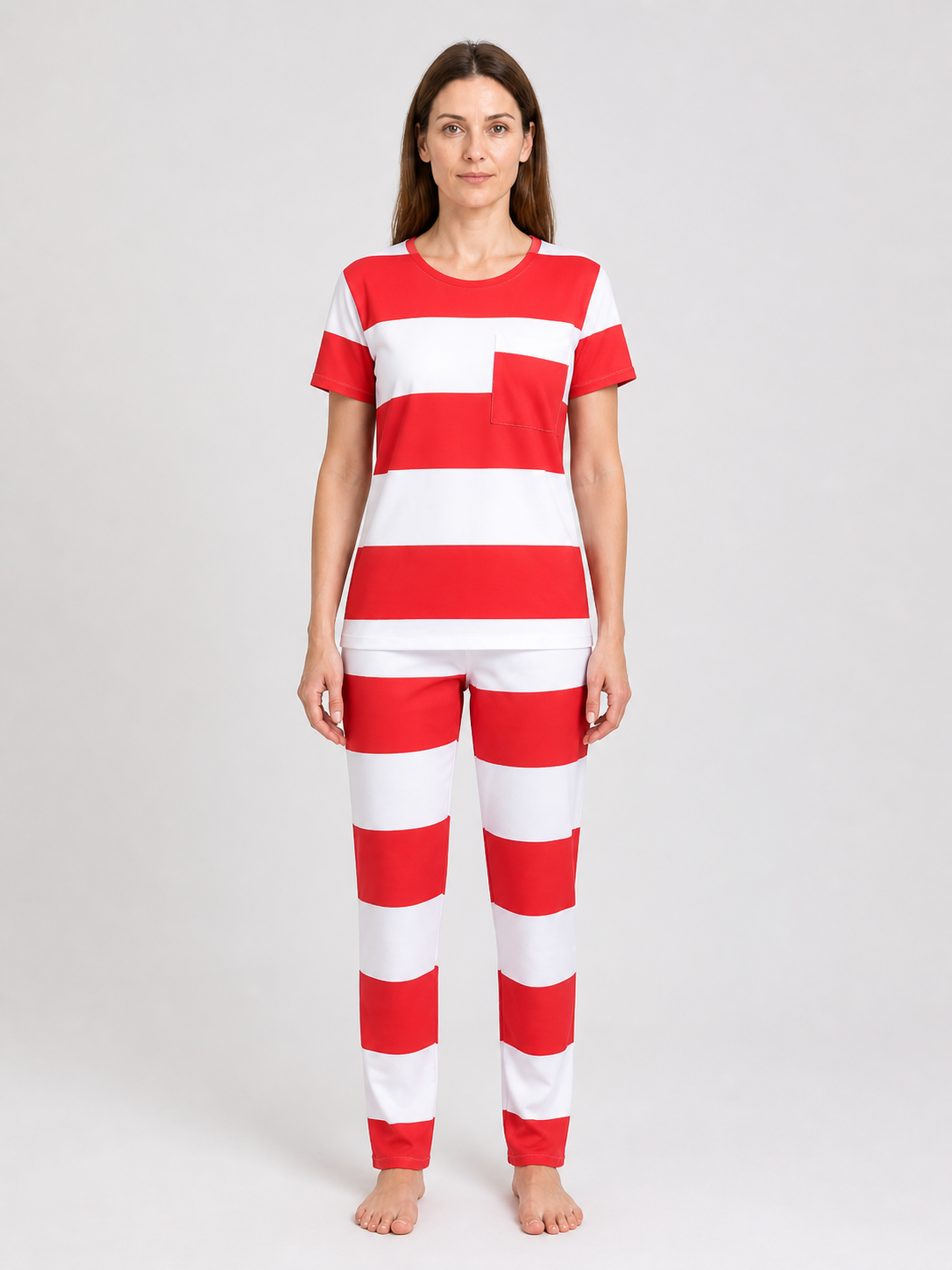 Prison Costume for Cosplay, Red and White Striped Costumes detail 3