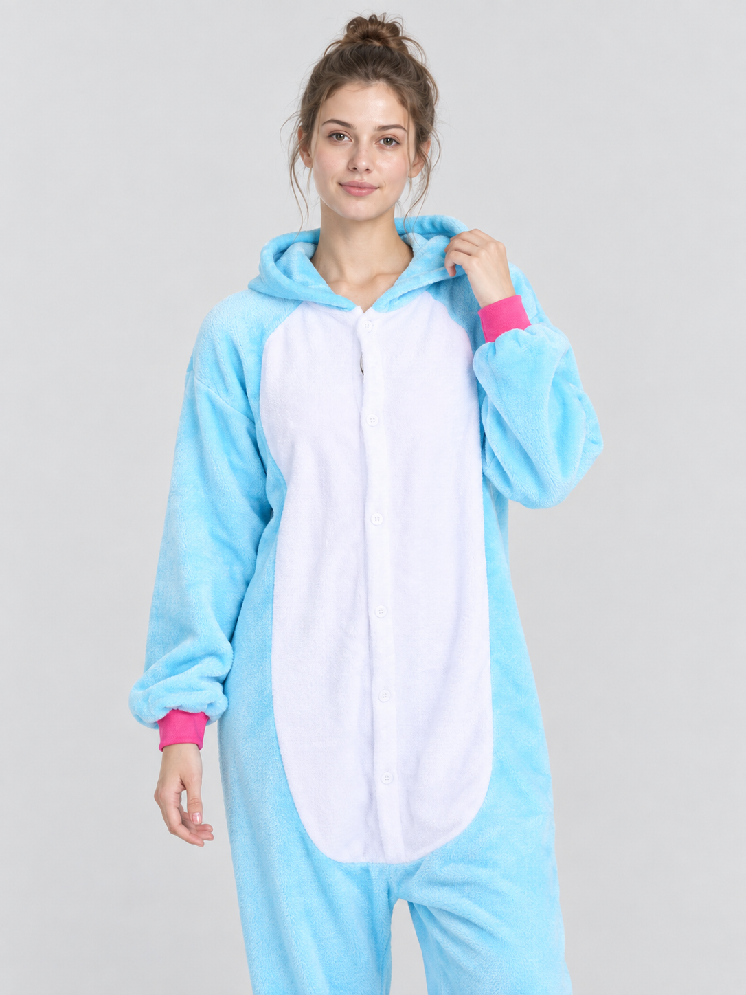 Flannel Hooded Pajama Jumpsuit with White Insert