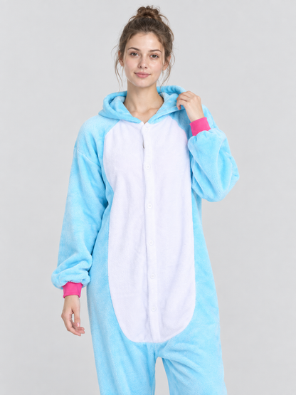 Flannel Hooded Pajama Jumpsuit with White Insert