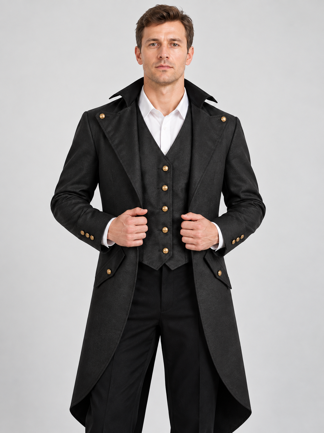 Black Long Tailcoat with Gold Buttons