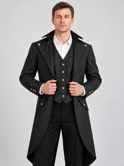 Black Long Tailcoat with Gold Buttons