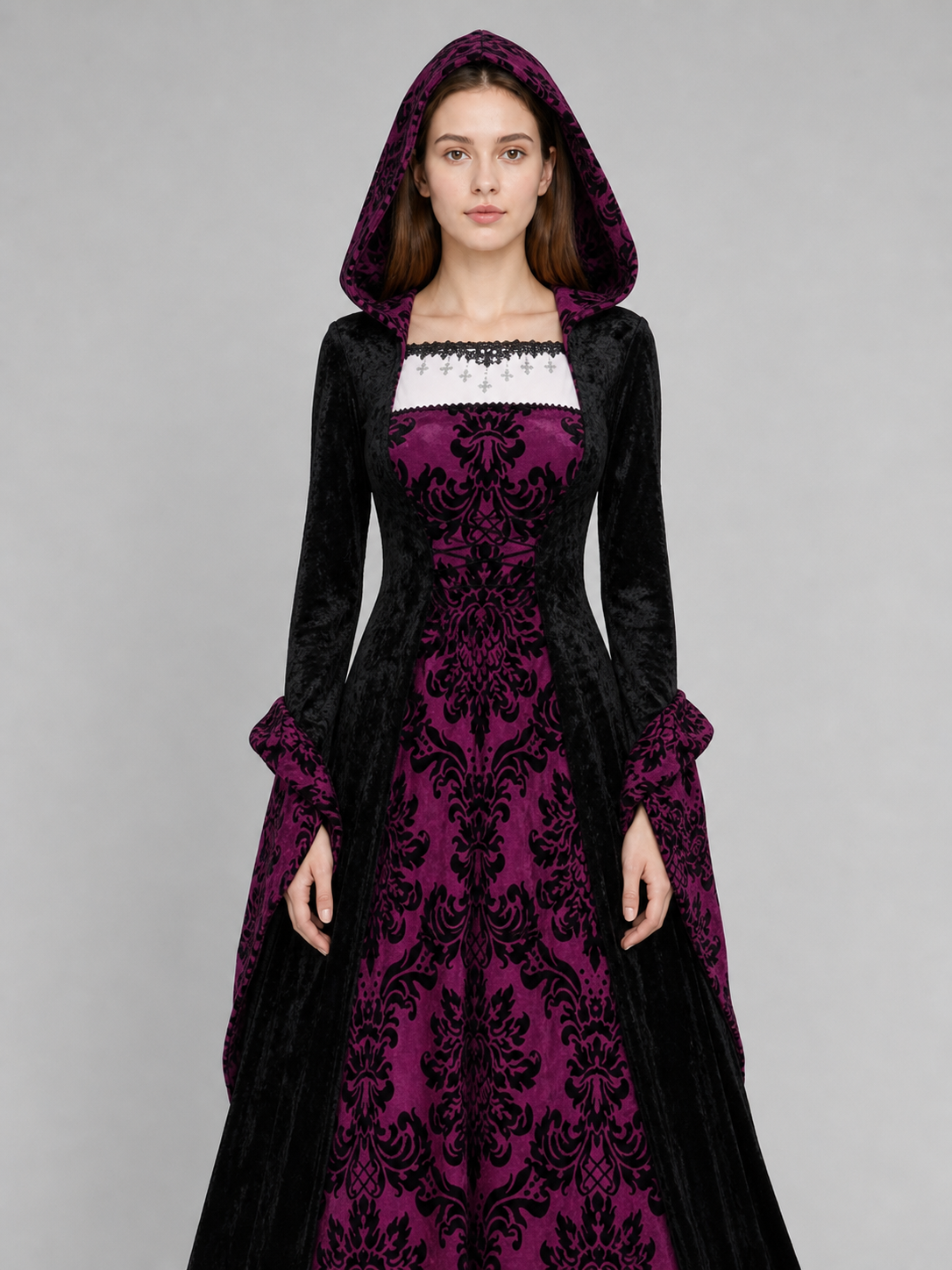 Gothic Hooded Dress with Full Skirt