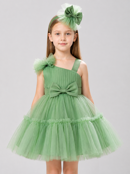 One-Shoulder Bow Tutu Dress for Flower Girls
