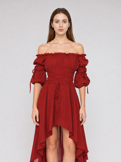 Retro Stage Dress with Asymmetrical Skirt