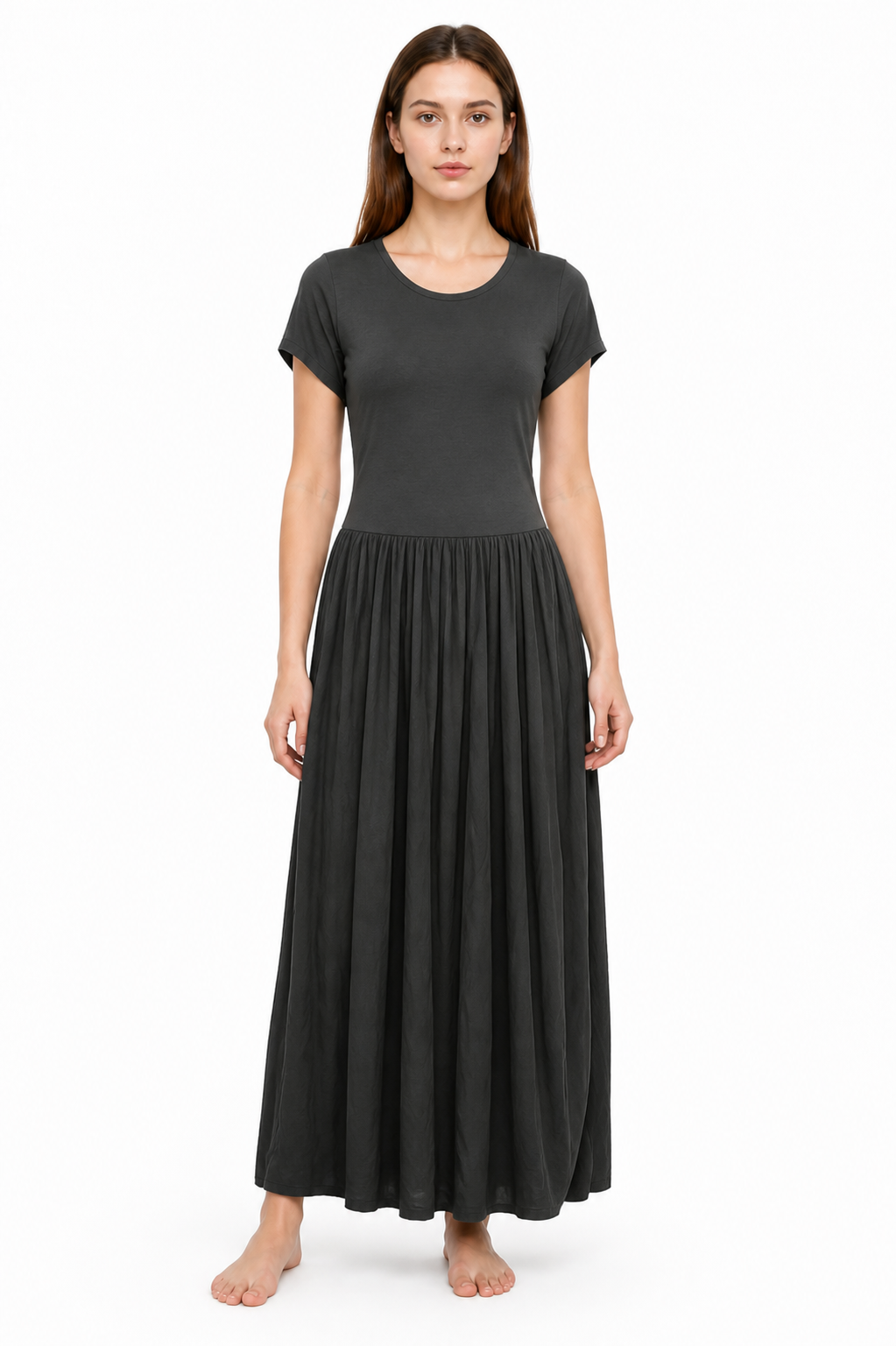 Long dress with short sleeves and pleating Costume Dresses detail 3