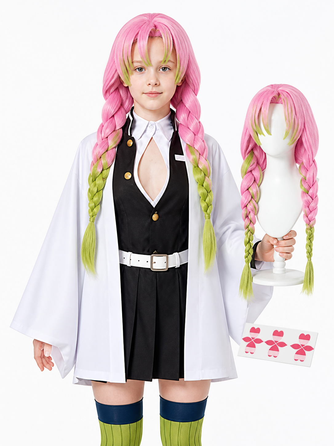 Mitsuri Cosplay Costume with White Cape and Wig Costume Capes detail 3