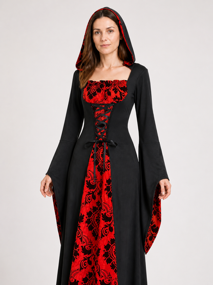 Black and Red Hooded Cloak for Cosplay Costume Capes detail 2