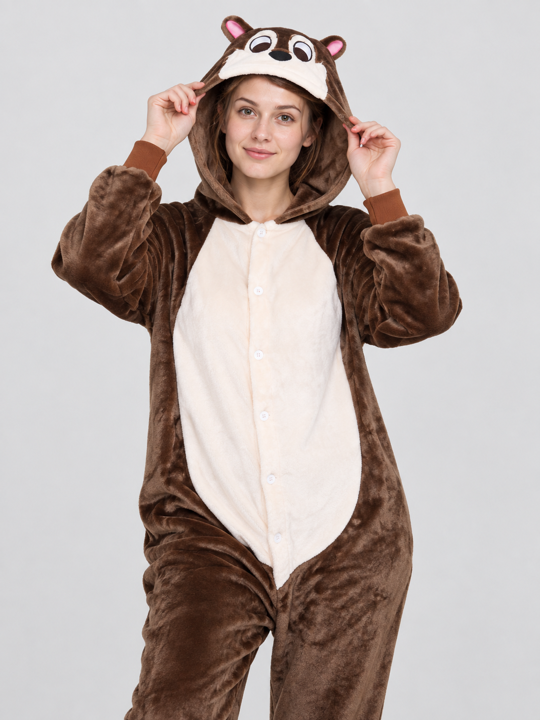 Flannel Pajama Jumpsuit with Hood and Ears