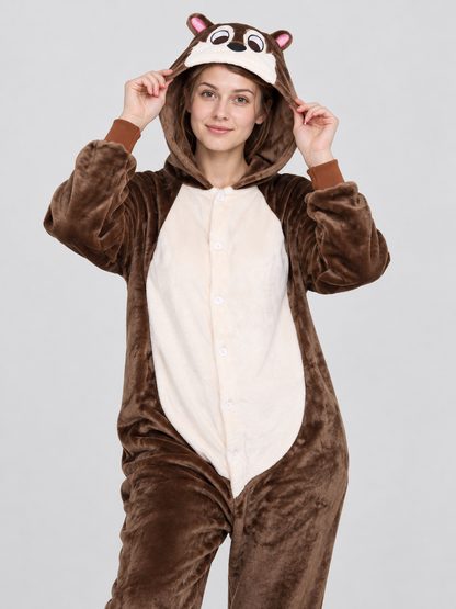 Flannel Pajama Jumpsuit with Hood and Ears