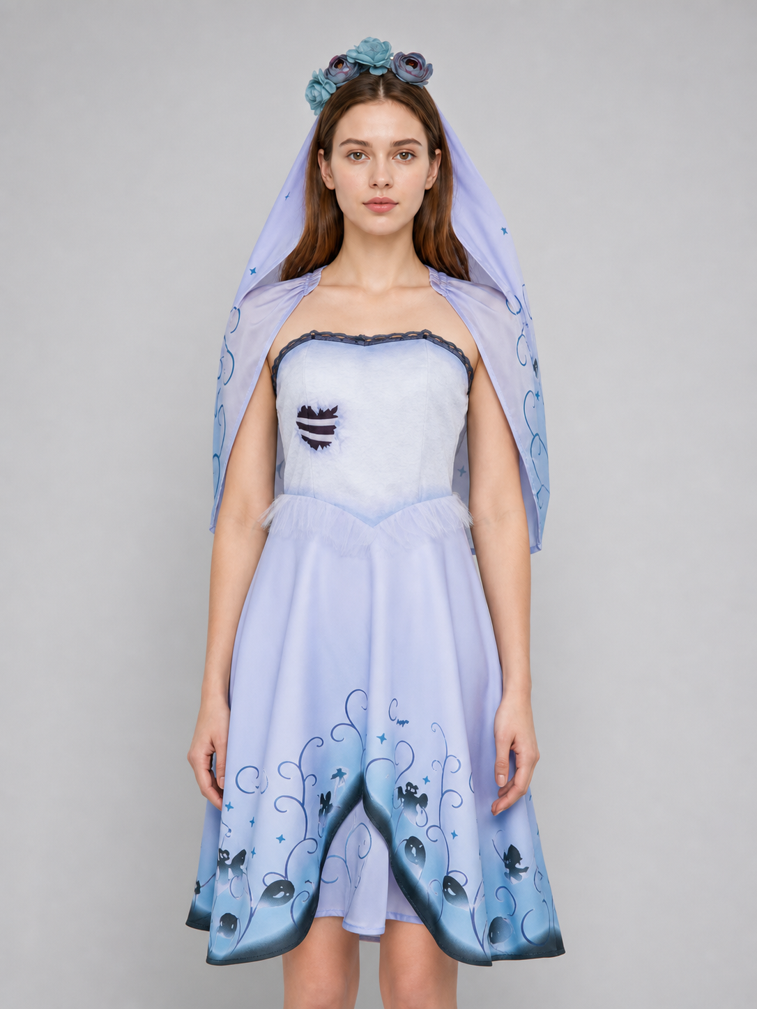 Cosplay Costume: Light Purple Dress with Veil and Decorative Details