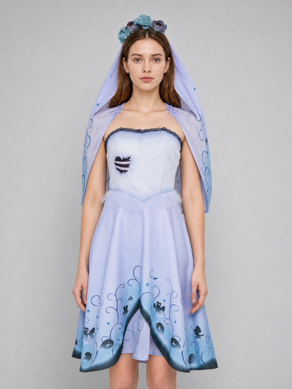 Cosplay Costume: Light Purple Dress with Veil and Decorative Details