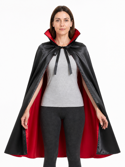 Long black hooded cape with red lining Costume Capes detail 3